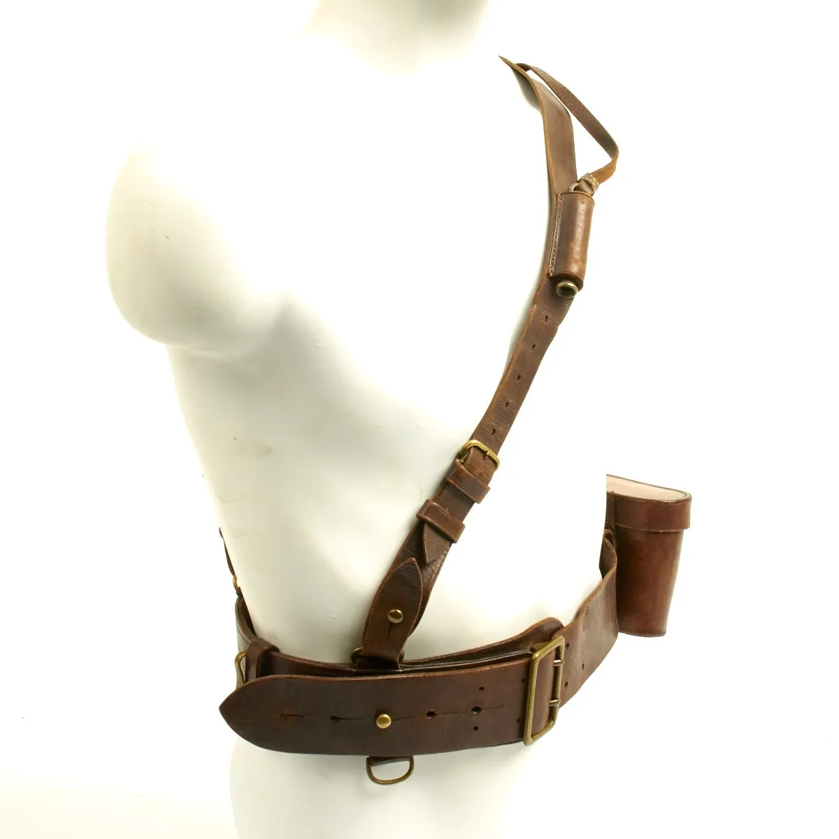 Original British WW1 Officers Sam Browne Belt Set with Whistle and Field Glasses in Case