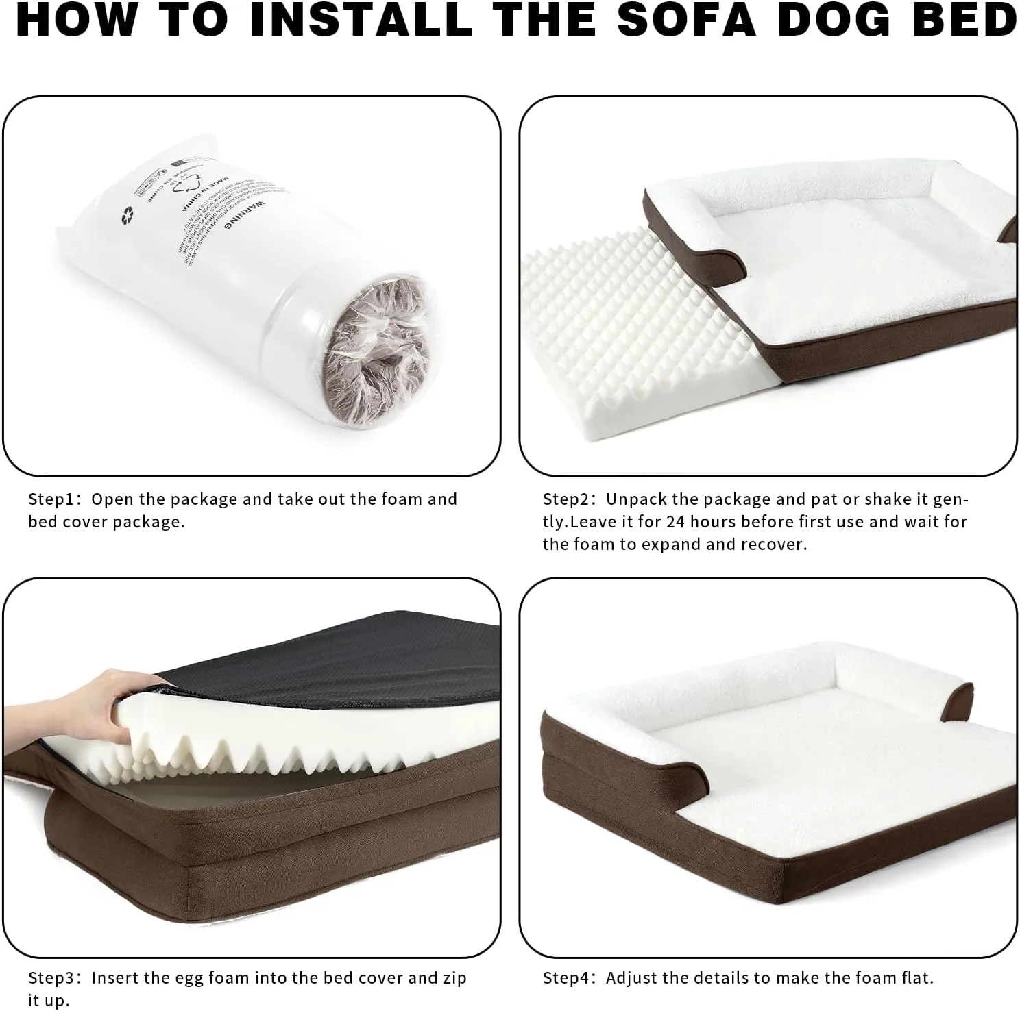 Orthopedic Dog Bed for Small Medium Dogs, Waterproof Memory Foam Dog Bolster Couch Beds, Washable Plush Faux Fur Dog Sofa Bed with Removable Cover & Anti-Slip Bottom, Darkbrown