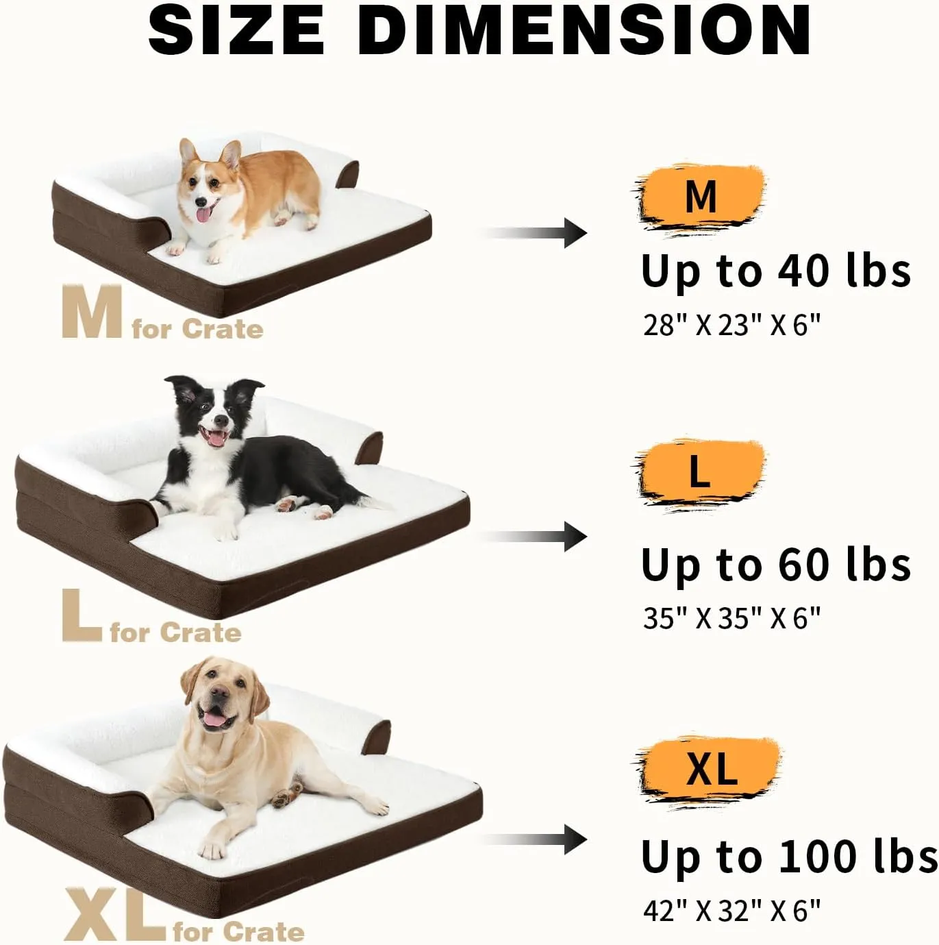 Orthopedic Dog Bed for Small Medium Dogs, Waterproof Memory Foam Dog Bolster Couch Beds, Washable Plush Faux Fur Dog Sofa Bed with Removable Cover & Anti-Slip Bottom, Darkbrown