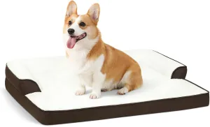 Orthopedic Dog Bed for Small Medium Dogs, Waterproof Memory Foam Dog Bolster Couch Beds, Washable Plush Faux Fur Dog Sofa Bed with Removable Cover & Anti-Slip Bottom, Darkbrown