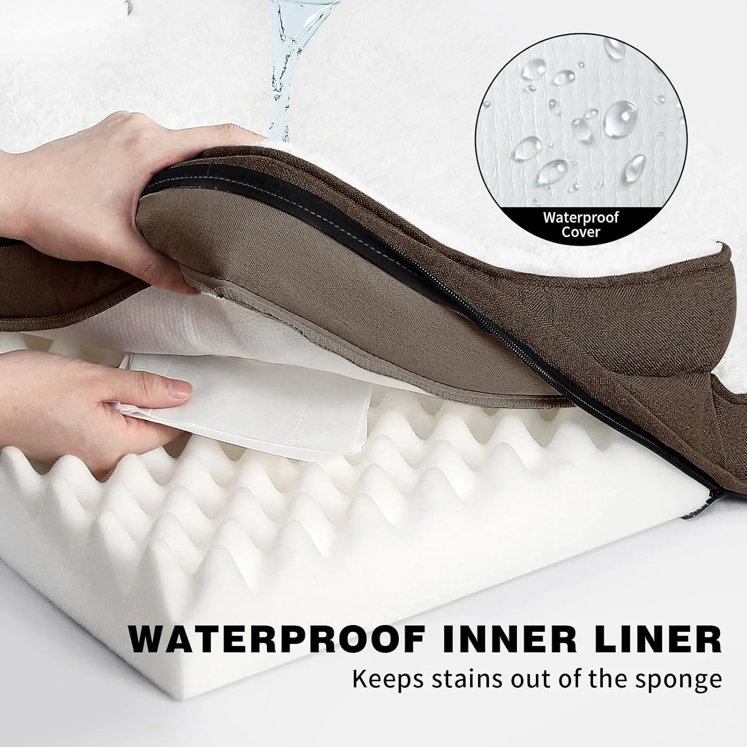Orthopedic Dog Bed for Small Medium Dogs, Waterproof Memory Foam Dog Bolster Couch Beds, Washable Plush Faux Fur Dog Sofa Bed with Removable Cover & Anti-Slip Bottom, Darkbrown