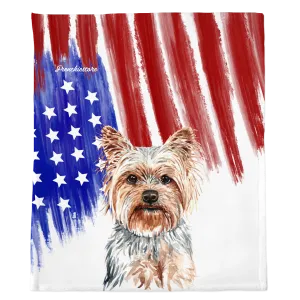 Patriotic Yorkshire Terrier Blanket | American dog in Watercolors