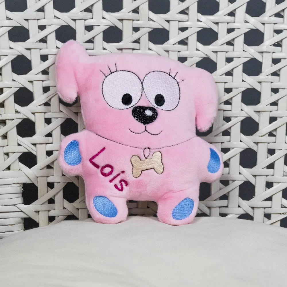 Personalized pink dog blanket and toy with name embroidery