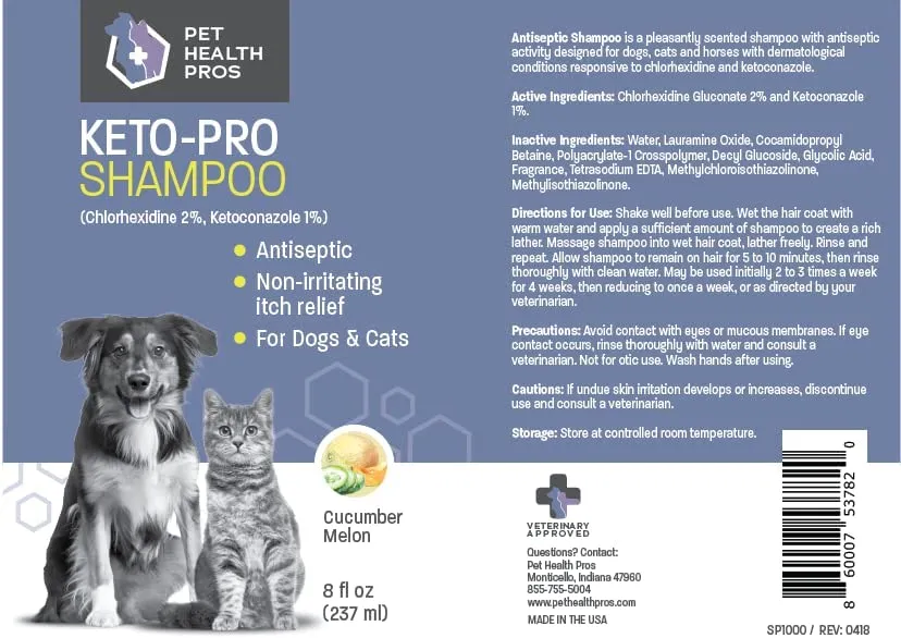 Pet Health Pros Keto-Pro Skin Healing Shampoo for Dogs and Cats; For Hot Spots, Mange, Skin Infection. Size: Available in 8oz, 12oz, 16oz; Scent: Cucumber Melon