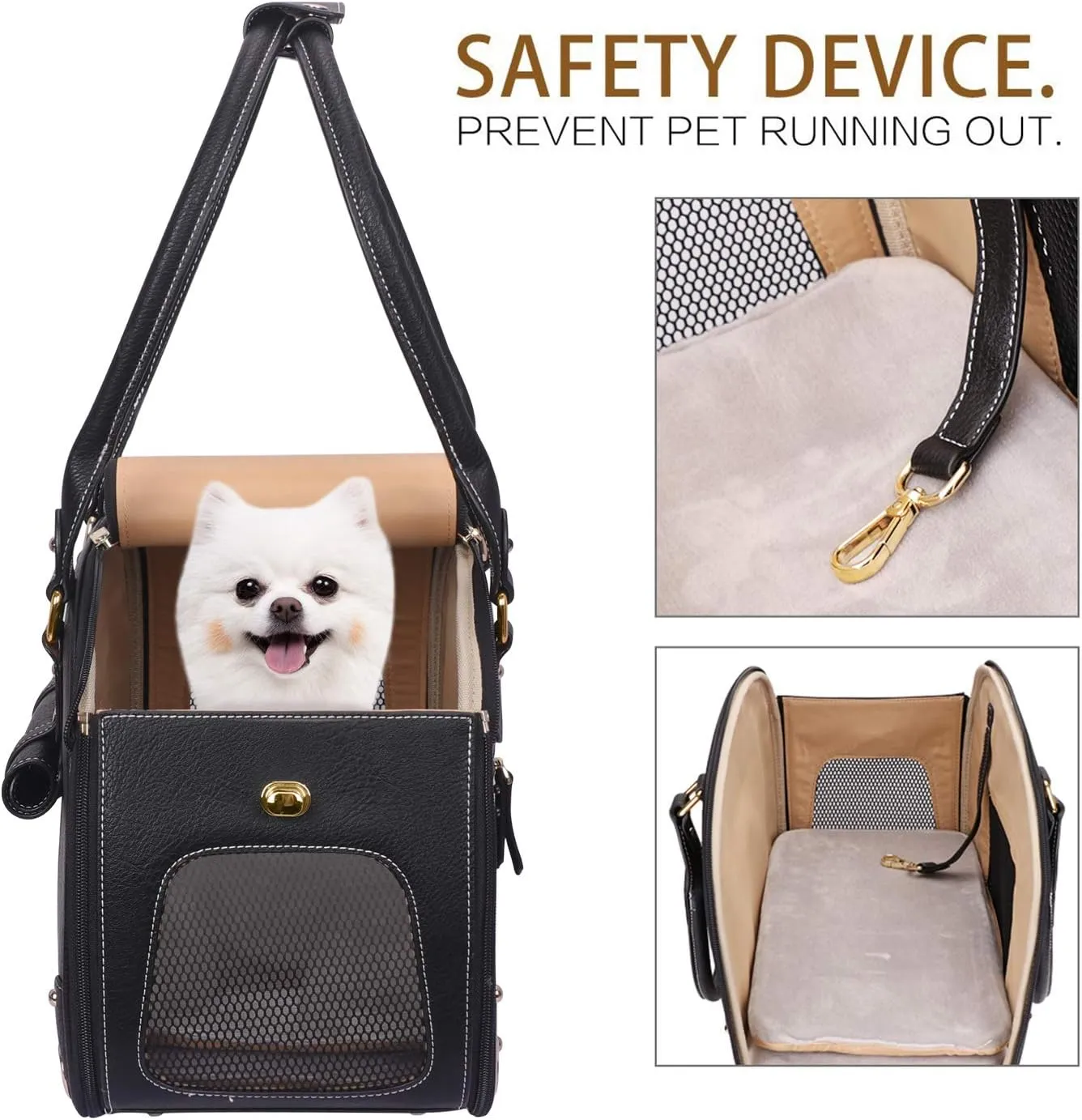 PetsHome Dog Carrier, Pet Carrier, Dog Purse, Foldable Waterproof Premium PU Leather Pet Travel Portable Bag Carrier for Cat and Small Dog Home & Outdoor Small Black