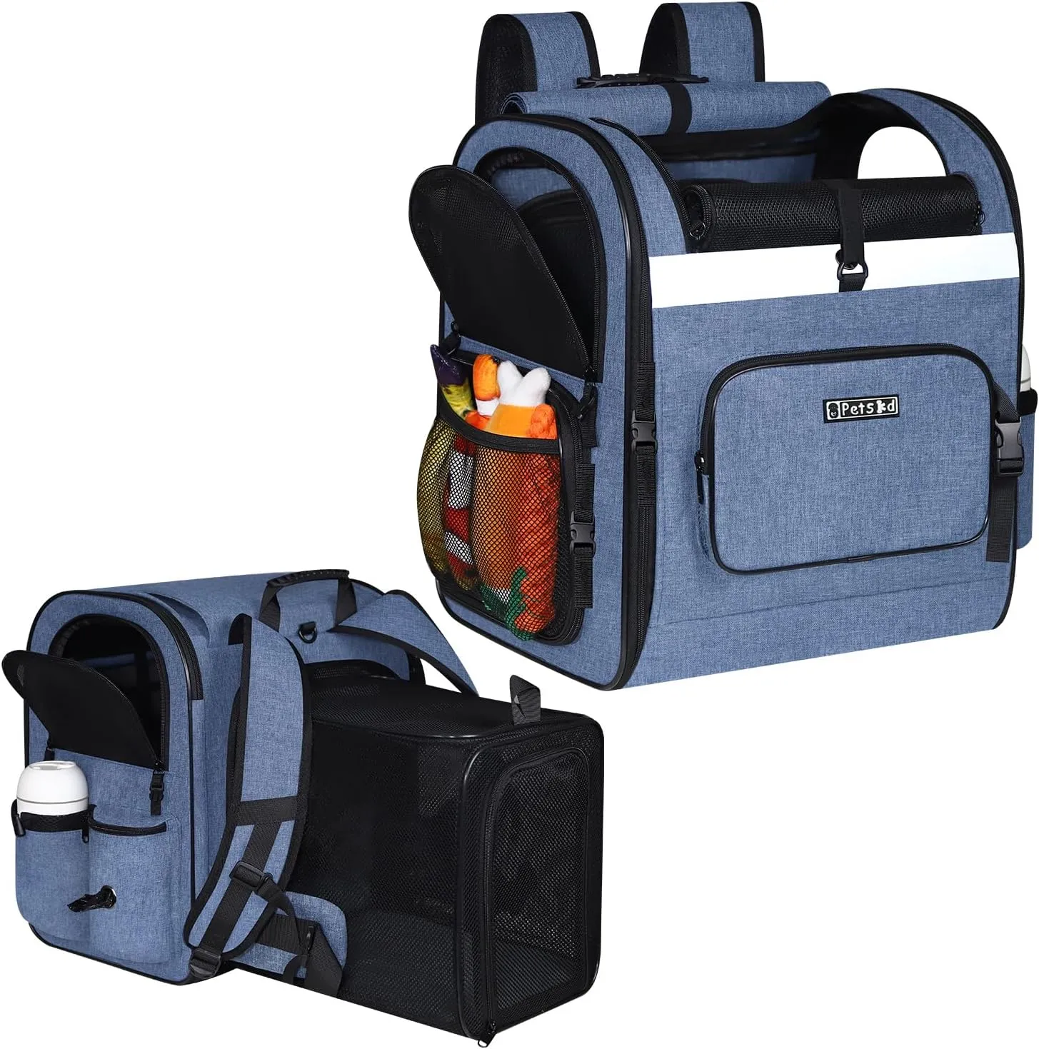 Petskd Expandable Pet Backpack Carrier 16.5x14.5x11 Inches for Small Dogs and Medium Cats,Portable Dog Cat Backpack Carrier for Hiking,Vet,Travel(Blue)