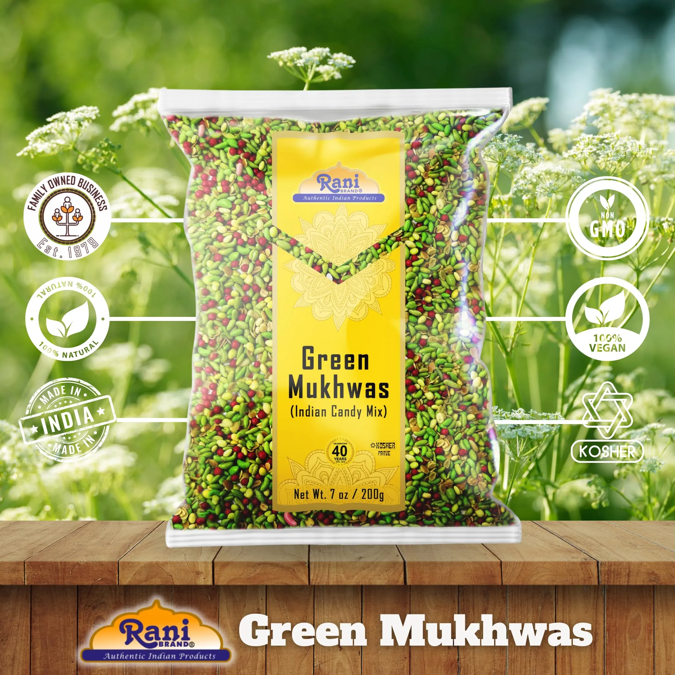 Rani Green Mukhwas (Special Digestive Treat) 7oz (200g) ~ Indian Candy Mouth Freshener | Vegan | Kosher