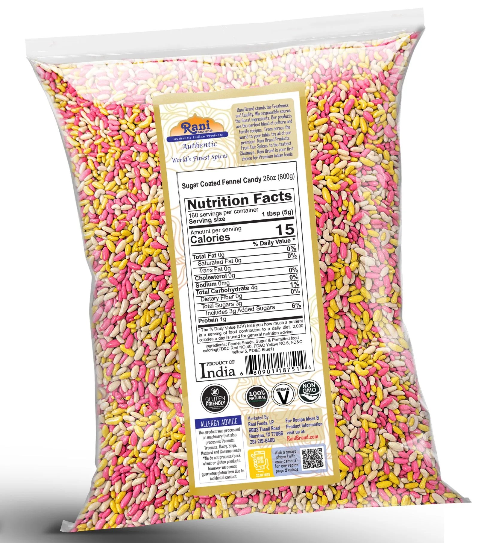 Rani Sugar Coated Fennel Candy 28oz (800g) ~ Indian After Meal Digestive Treat | Vegan | Gluten Friendly | NON-GMO | Kosher | Indian Origin (Copy)