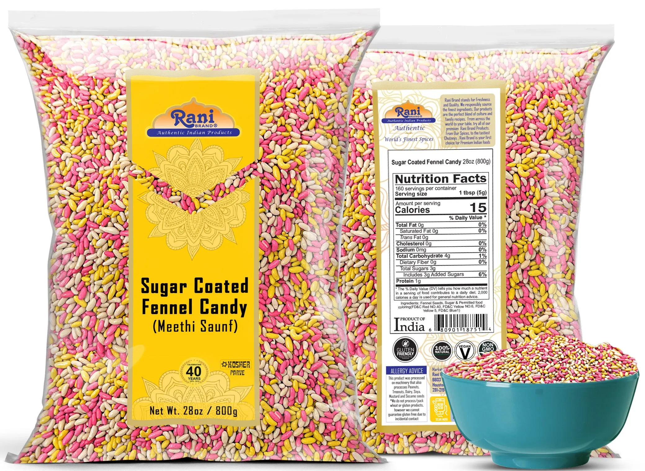 Rani Sugar Coated Fennel Candy 28oz (800g) ~ Indian After Meal Digestive Treat | Vegan | Gluten Friendly | NON-GMO | Kosher | Indian Origin (Copy)