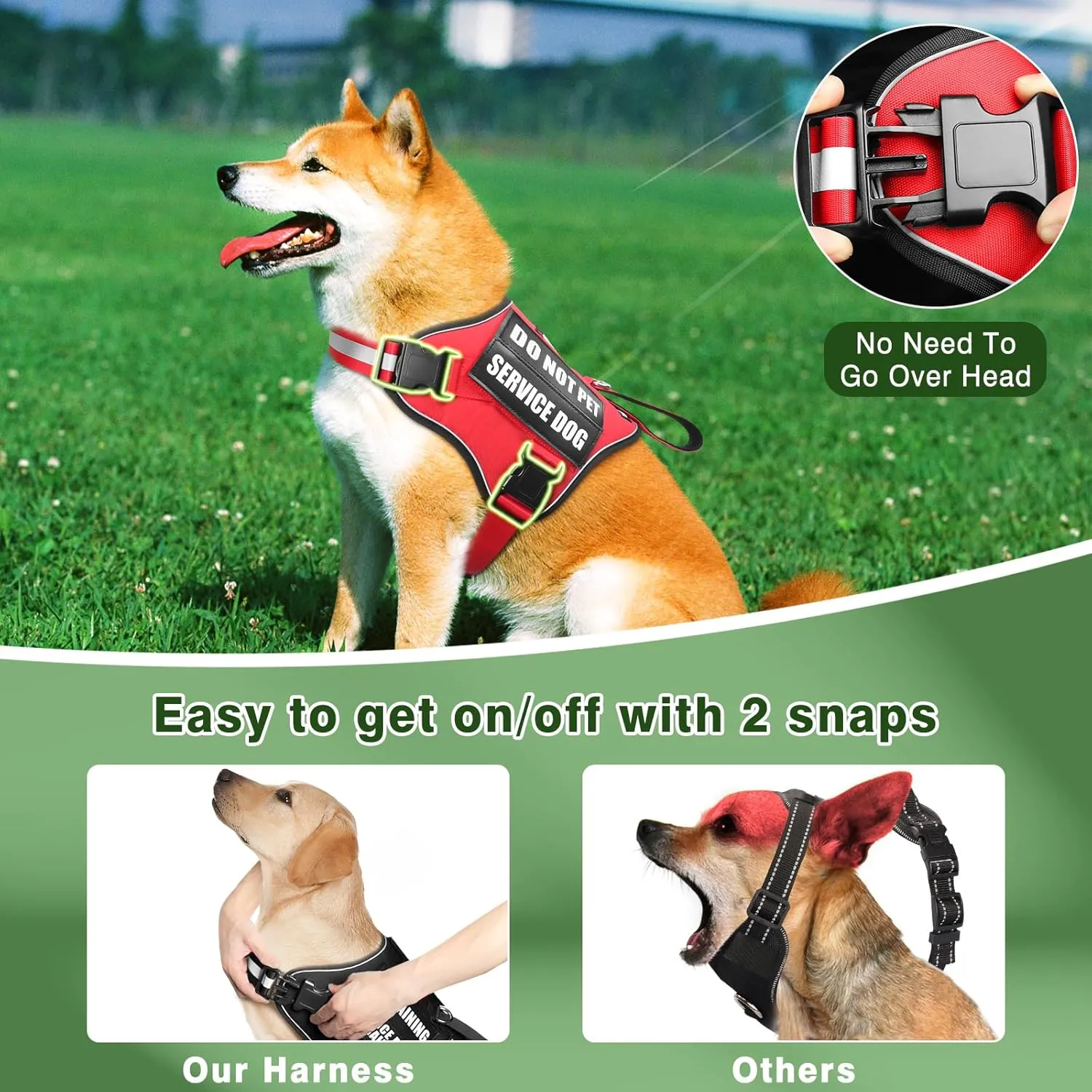 Service Dog Vest Harness and Leash Set 10 Patches,No Pull&Adjustable Reflective Dog Harness with Soft Padded Handle for Training/Everyday,Fit Small/Medium/Large/Extra-Large Dogs(Red XL)
