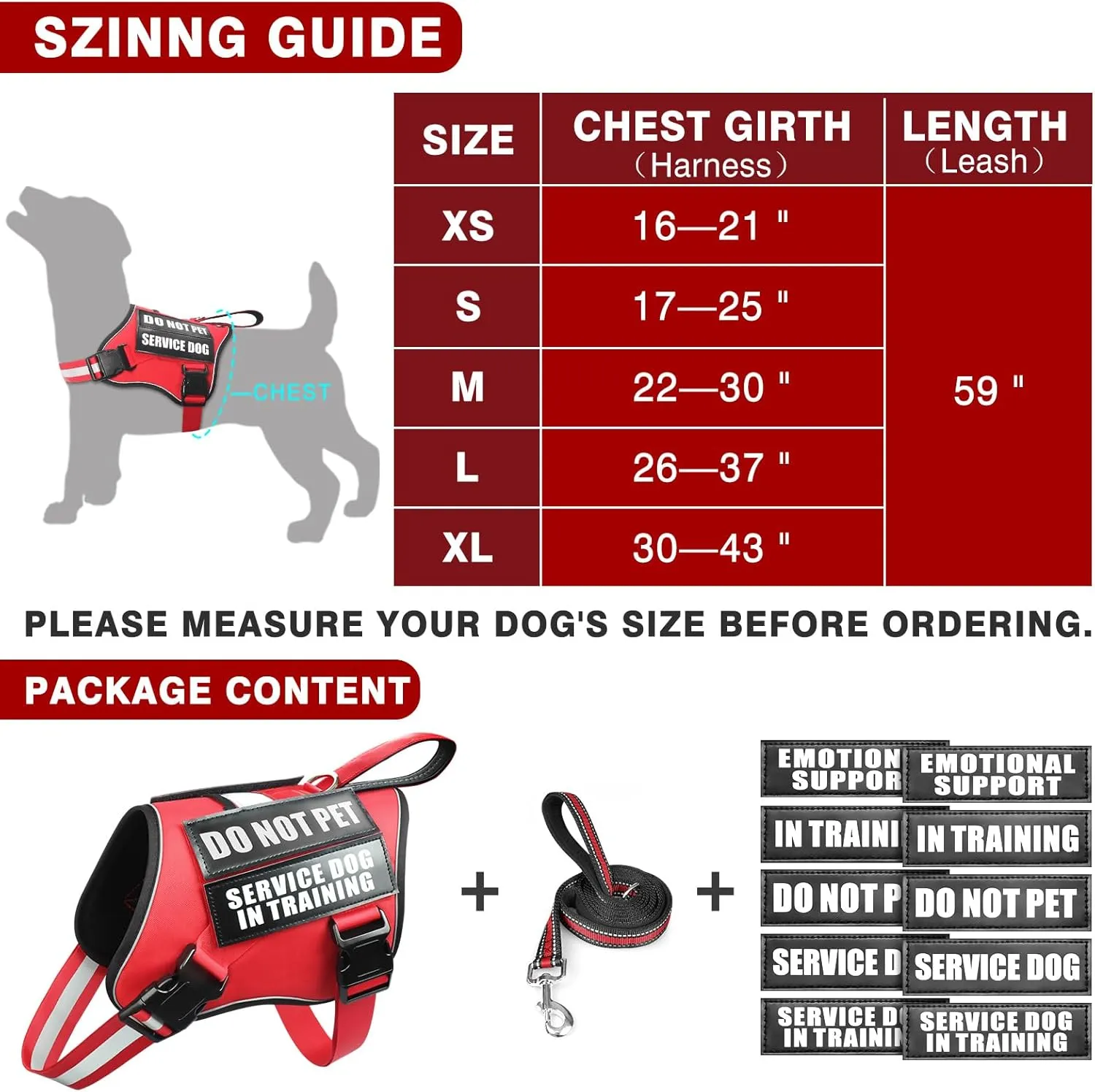 Service Dog Vest Harness and Leash Set 10 Patches,No Pull&Adjustable Reflective Dog Harness with Soft Padded Handle for Training/Everyday,Fit Small/Medium/Large/Extra-Large Dogs(Red XL)