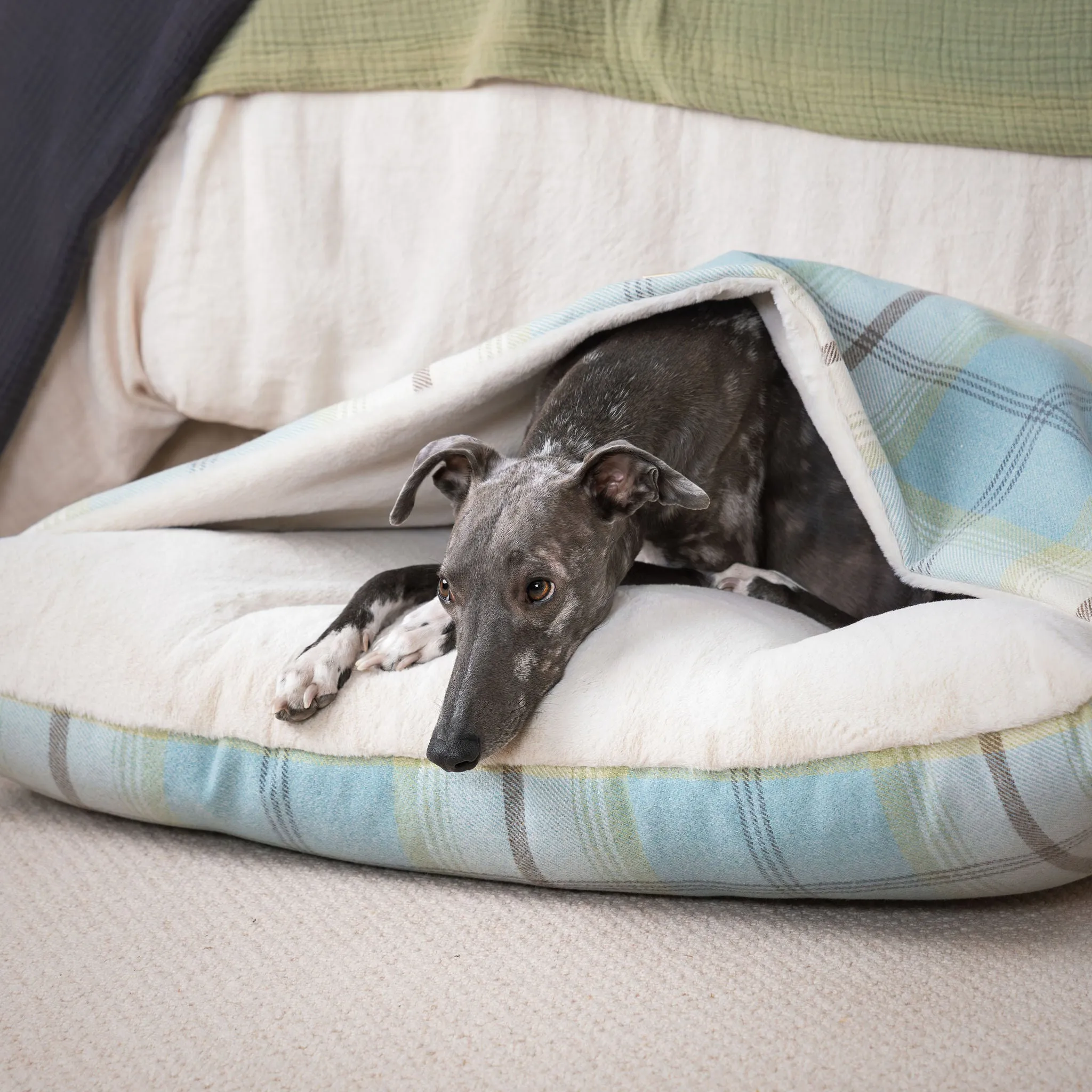 Sleepy Burrows Bed in Balmoral Duck Egg Tweed by Lords & Labradors