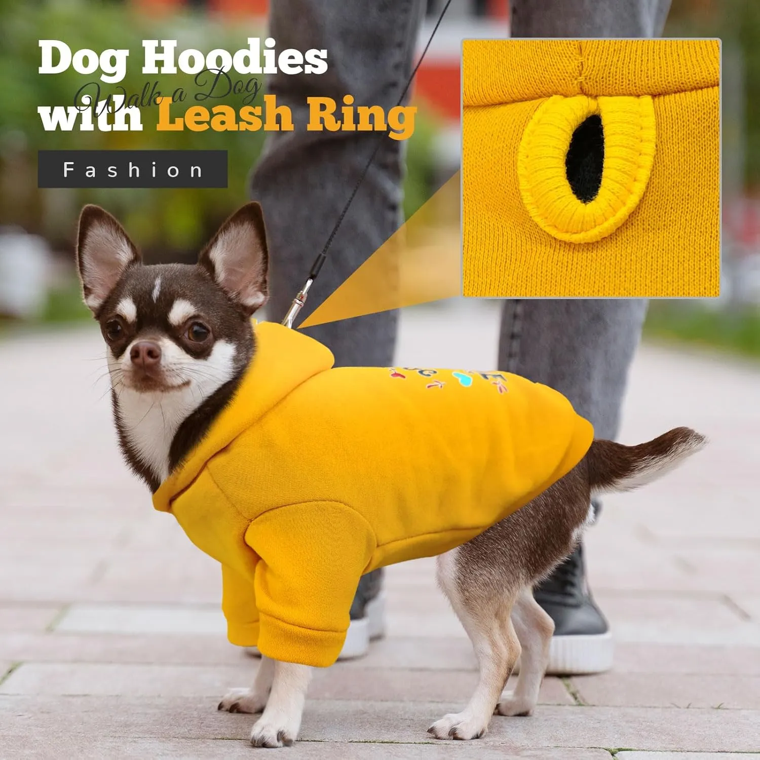 Small Dog Hoodie Clothes Warm Fleece Dog Sweater for Small Dogs Cats Boy Girl Cute Yellow Puppy Sweatshirt with Leash Hole Fall Winter XS Pet Outfit Chihuahua Yorkie Shihtzu(Yellow,XL)