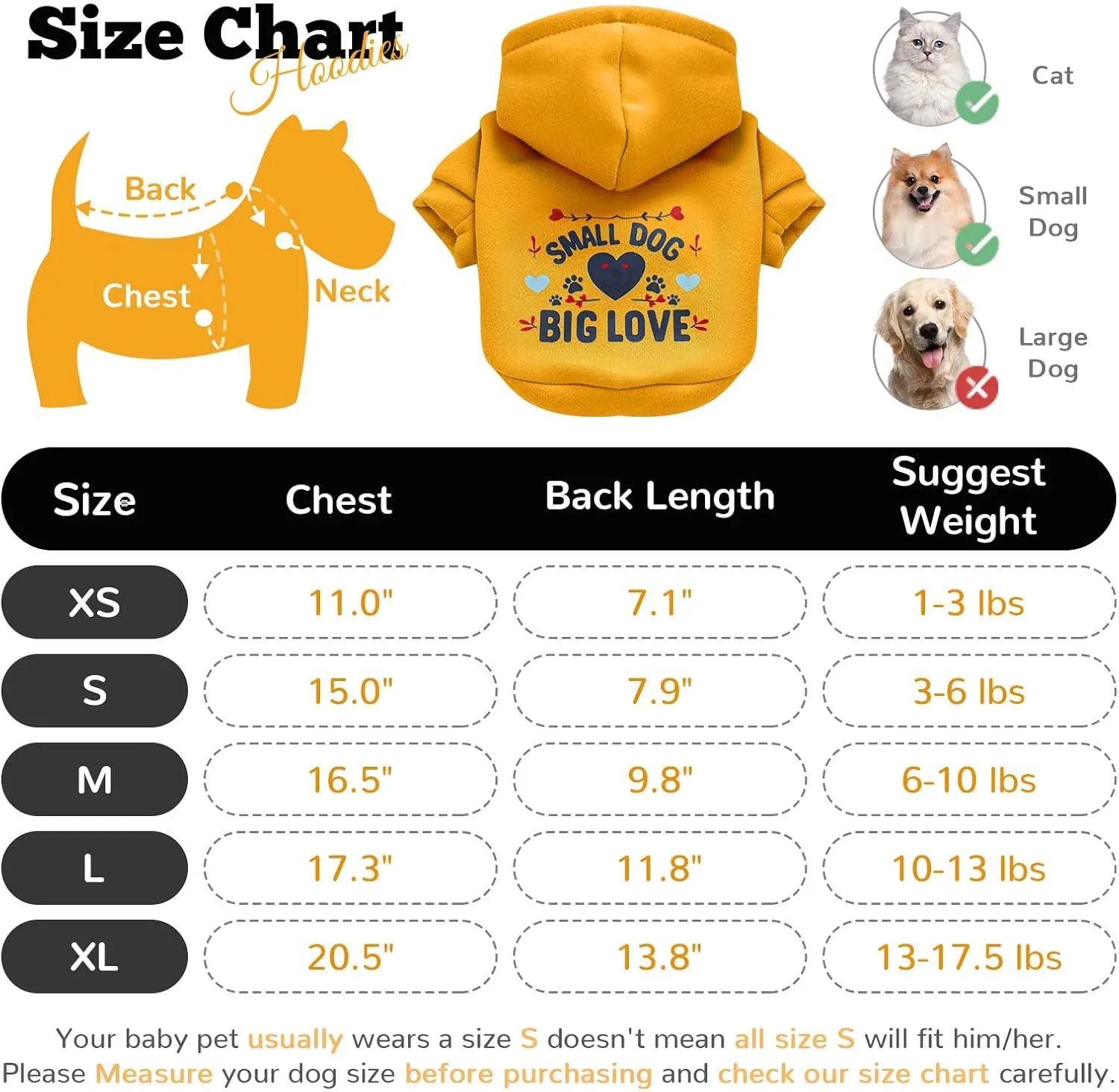 Small Dog Hoodie Clothes Warm Fleece Dog Sweater for Small Dogs Cats Boy Girl Cute Yellow Puppy Sweatshirt with Leash Hole Fall Winter XS Pet Outfit Chihuahua Yorkie Shihtzu(Yellow,XL)