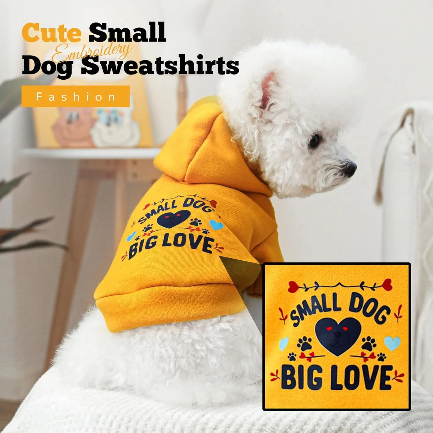Small Dog Hoodie Clothes Warm Fleece Dog Sweater for Small Dogs Cats Boy Girl Cute Yellow Puppy Sweatshirt with Leash Hole Fall Winter XS Pet Outfit Chihuahua Yorkie Shihtzu(Yellow,XL)