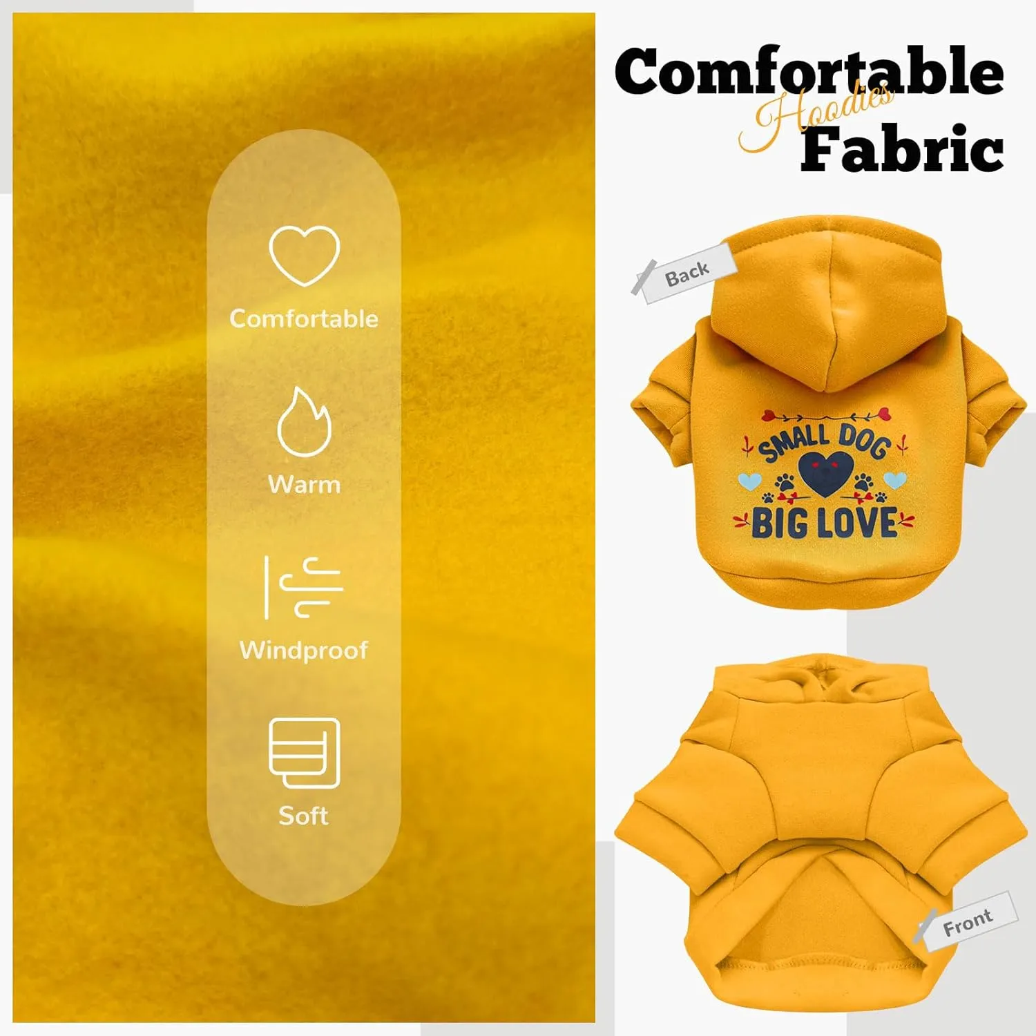 Small Dog Hoodie Clothes Warm Fleece Dog Sweater for Small Dogs Cats Boy Girl Cute Yellow Puppy Sweatshirt with Leash Hole Fall Winter XS Pet Outfit Chihuahua Yorkie Shihtzu(Yellow,XL)