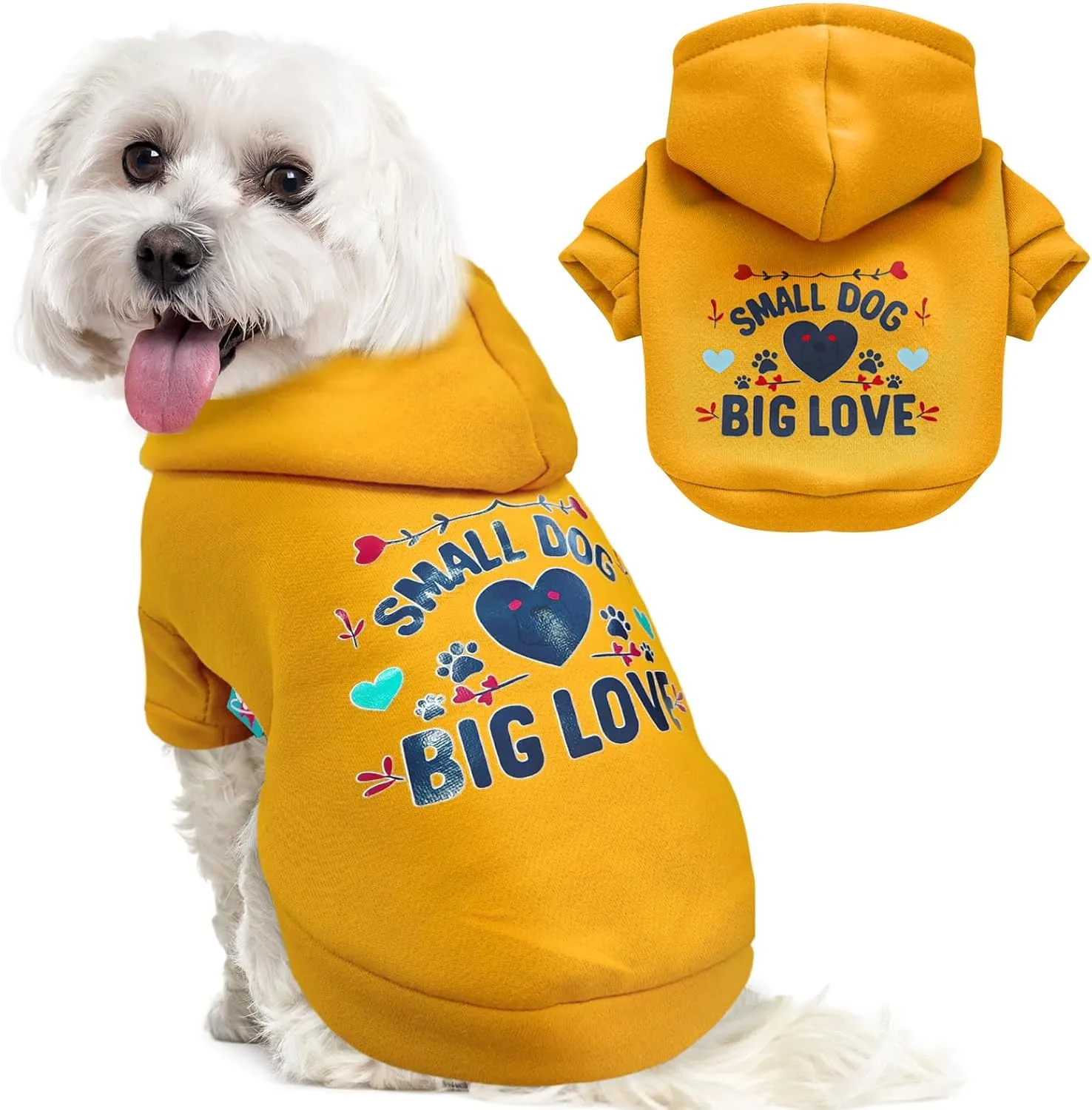 Small Dog Hoodie Clothes Warm Fleece Dog Sweater for Small Dogs Cats Boy Girl Cute Yellow Puppy Sweatshirt with Leash Hole Fall Winter XS Pet Outfit Chihuahua Yorkie Shihtzu(Yellow,XL)