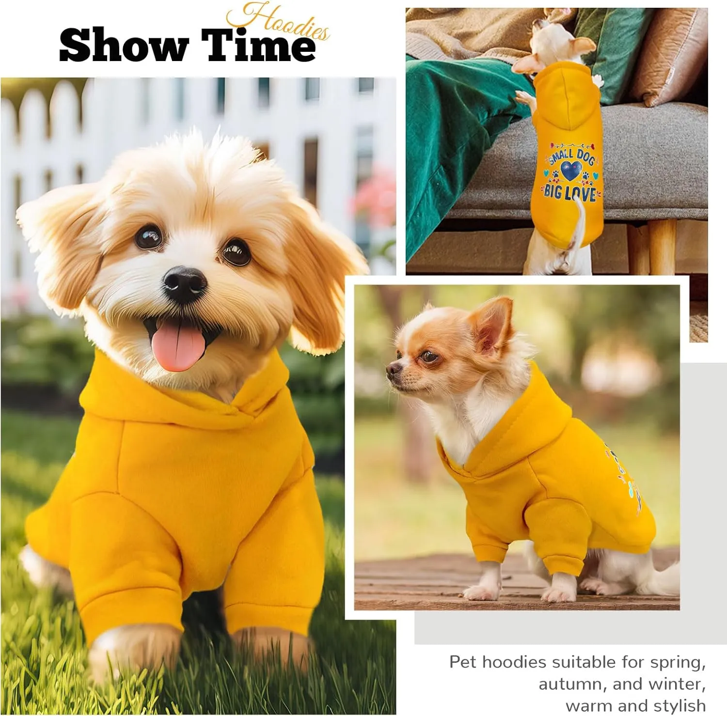 Small Dog Hoodie Clothes Warm Fleece Dog Sweater for Small Dogs Cats Boy Girl Cute Yellow Puppy Sweatshirt with Leash Hole Fall Winter XS Pet Outfit Chihuahua Yorkie Shihtzu(Yellow,XL)