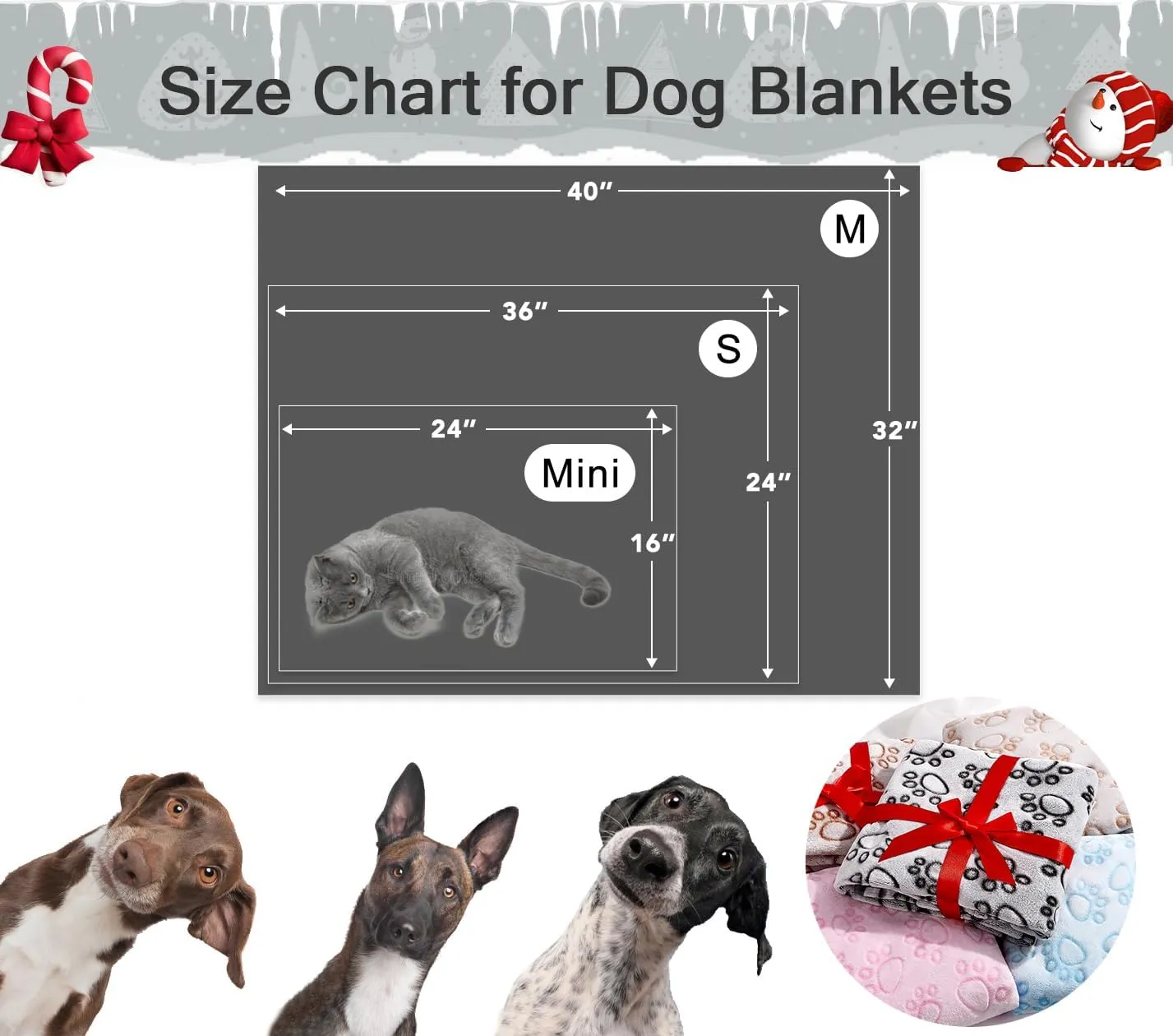 Stuffed 3 Pcs Soft Dog Blankets for Small Dogs, Washable Puppy Blanket for Cat Kitten Essentials, 24 * 16 Inches, Grey Cute Paw Print