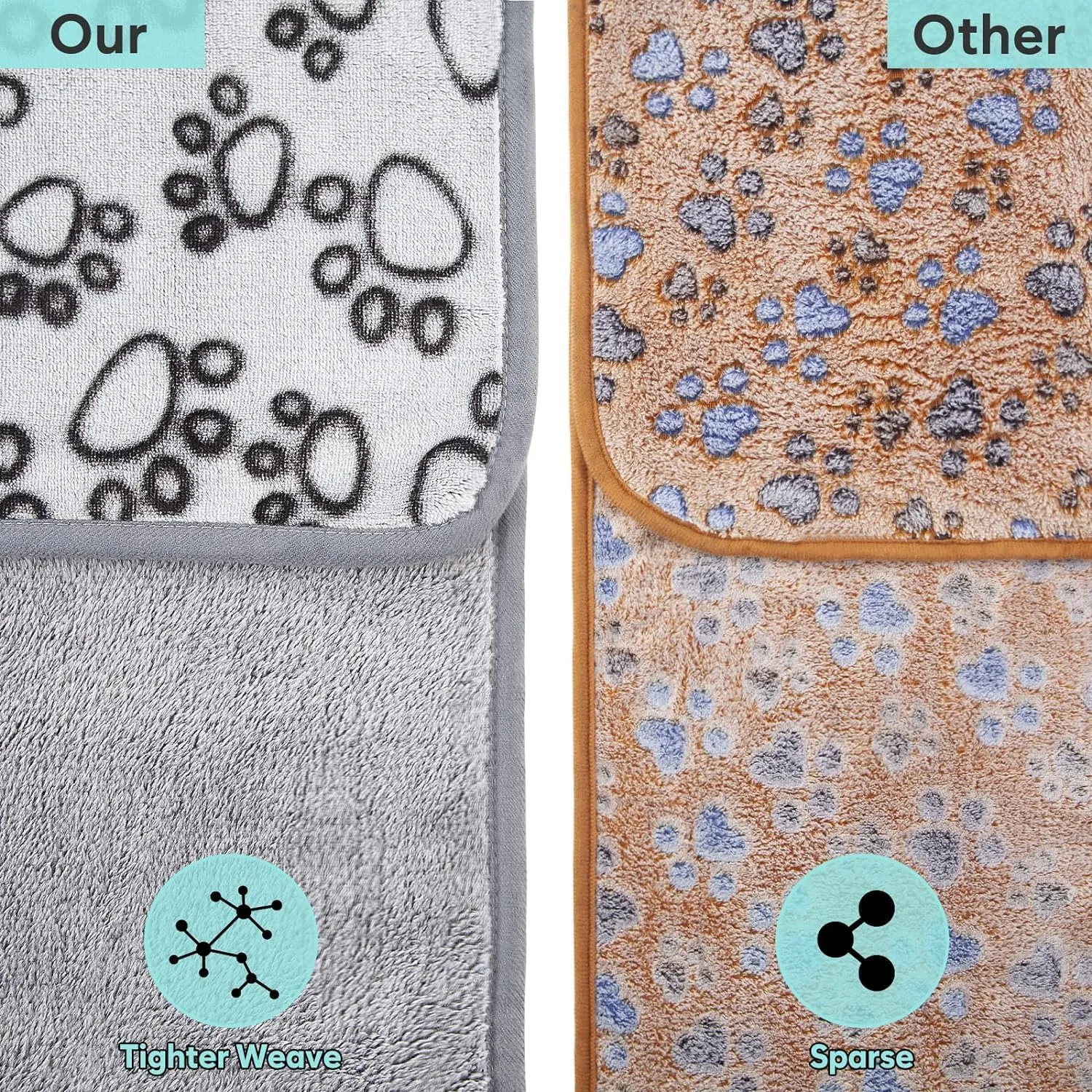 Stuffed 3 Pcs Soft Dog Blankets for Small Dogs, Washable Puppy Blanket for Cat Kitten Essentials, 24 * 16 Inches, Grey Cute Paw Print