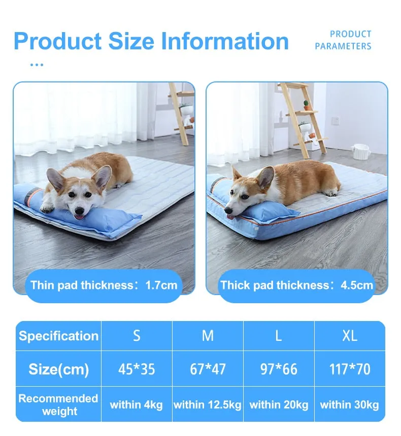 Summer Cool Bed for Dogs: Thick Mat with Pillow | Pet Sofa for Small, Medium, Large Dogs and Cats | Cooling Dog Pad | Pet Supplies