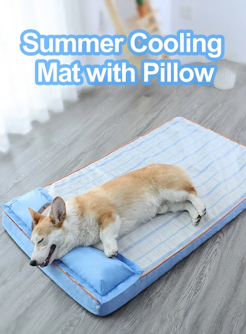 Summer Cool Bed for Dogs: Thick Mat with Pillow | Pet Sofa for Small, Medium, Large Dogs and Cats | Cooling Dog Pad | Pet Supplies