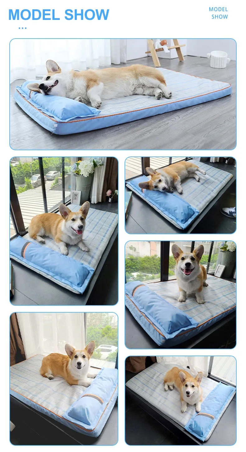 Summer Cool Bed for Dogs: Thick Mat with Pillow | Pet Sofa for Small, Medium, Large Dogs and Cats | Cooling Dog Pad | Pet Supplies