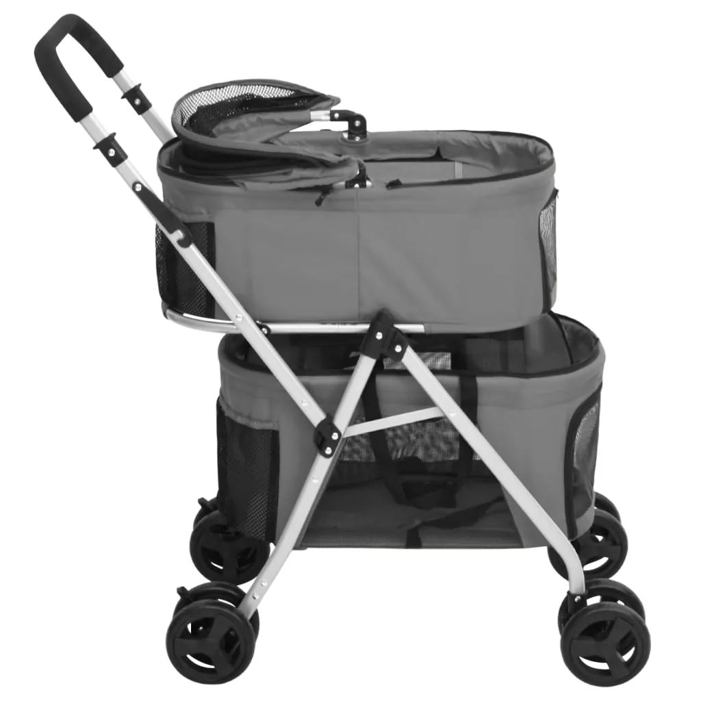 vidaXL 2-Layers Folding Dog Stroller Grey 83x48x97 cm Oxford Fabric