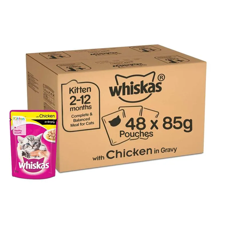 Whiskas Kitten (2-12 months) Chicken in Gravy, Wet Cat Food 85 g